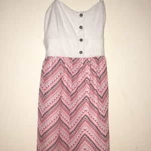 dress, white top with a pink bottom, knee length